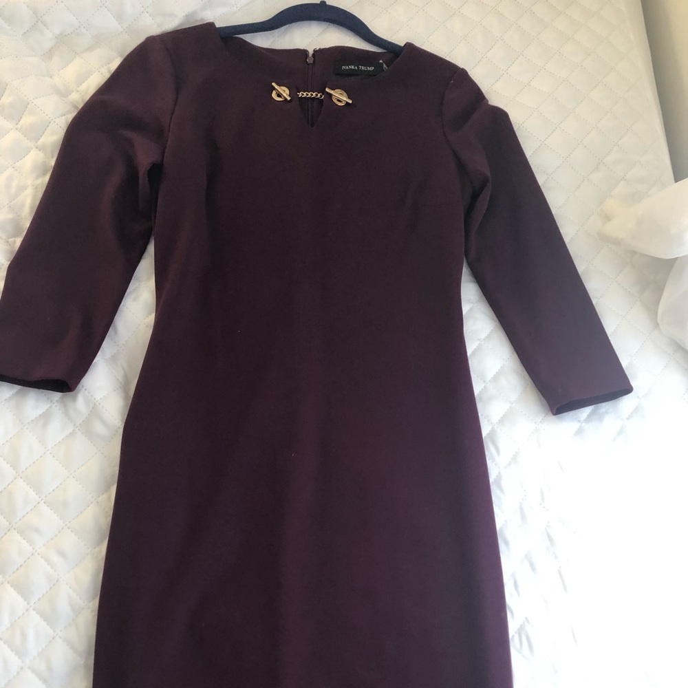 Ivanka Trump Eggplant & Gold Sheath Dress